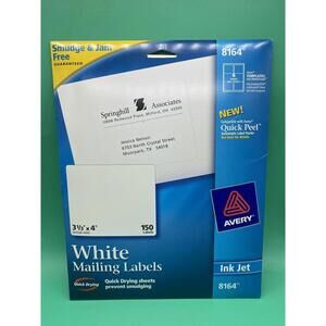 AVERY #8164 Mailing Address Labels INK JET Printers *150 Labels* 3-1/3x4 White